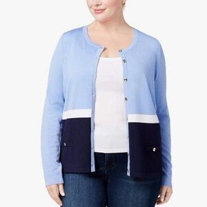 Karen Scott Women's Blue Plus Size Color Blocked Cardigan 3X Spring Lightweight